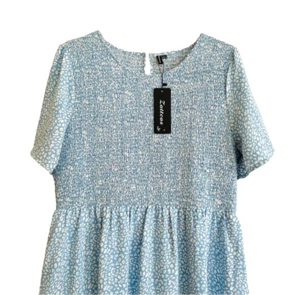 Zattcas Blue White Floral Short Sleeve Smocked Tiered Maxi Dress Size XXL NEW - Picture 8 of 11